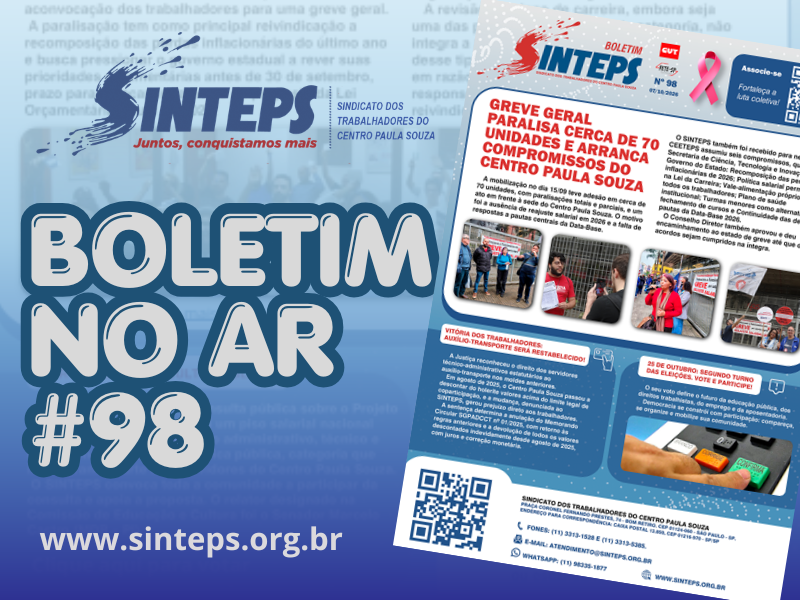 No ar: leia o Boletim Informativo #98 do SINTEPS No ar: leia o Boletim Informativo #98 do SINTEPS