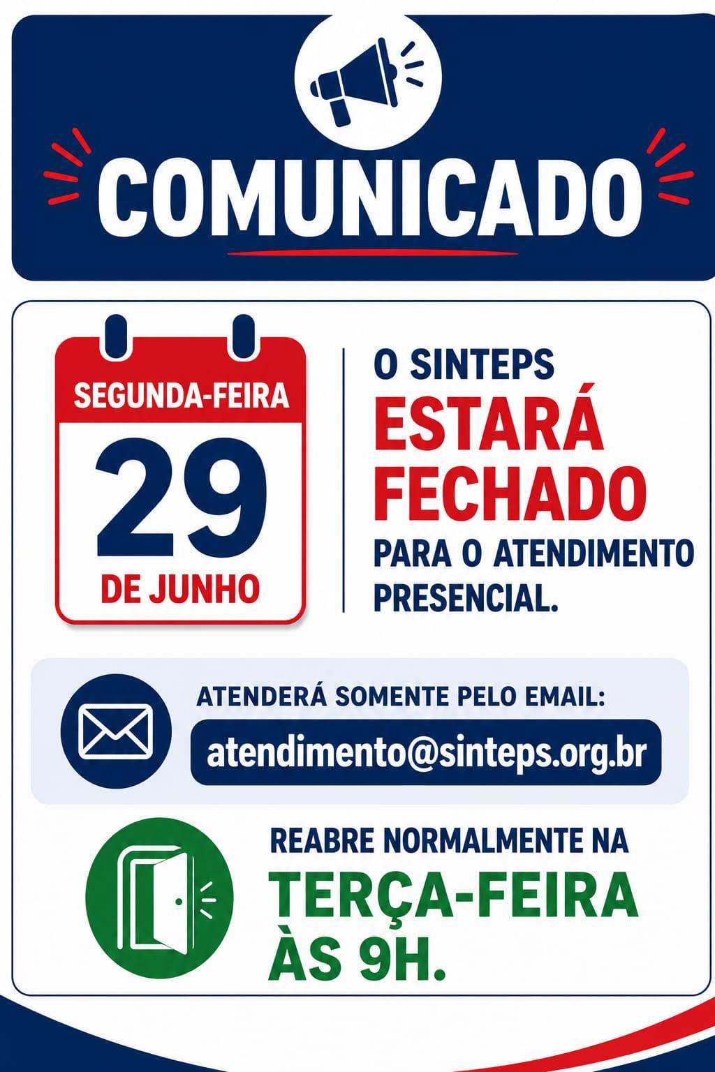 Não haverá atendimento presencial nesta segunda-feira (29) Não haverá atendimento presencial nesta segunda-feira (29)